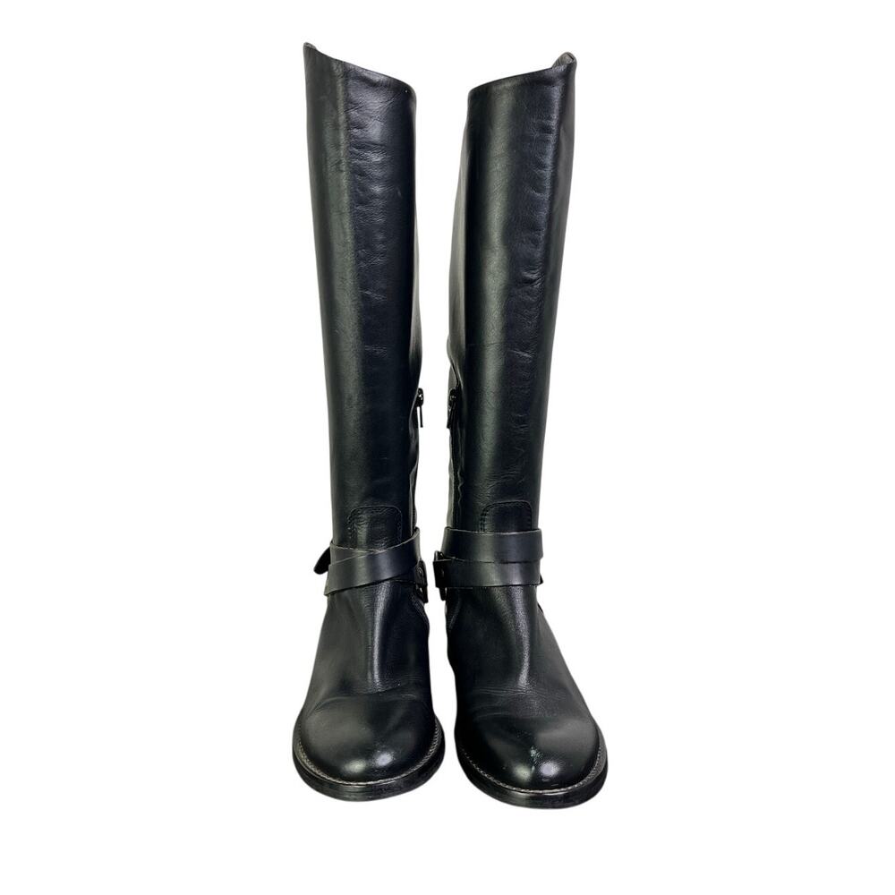 Thunder Italy Boots Womens 36 Black Leather Riding Style MC Buckle Zip Ankle‎